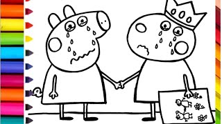 Drawing and Coloring Peppa Pig and Suzy Sheep Saying Goodbye