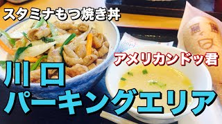 川口のパーキングエリアで絶品のスタミナもつ焼き丼を食べてみました‼