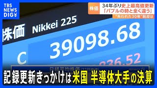 34年ぶり史上最高値更新　大和証券G本社・中田社長「バブルの時と全く違う」　日経平均株価 初の3万9000円台　きっかけはアメリカの半導体大手「エヌビディア」の決算｜TBS NEWS DIG