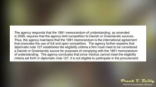 4 C.F.R. § 21.5(f): GAO finds international agreement allows limited competition.