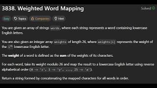 3838. Weighted Word Mapping | LeetCode | LeetCode 3838