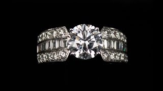 2.51 carats D-color, VS1-clarity Diamond Platinum Ring Mount with Baguette \u0026 Pave Diamonds