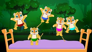 Five Little Tigers Jumping on the Bed | English Nursery Rhymes \u0026 Kids Songs | TinyDreams