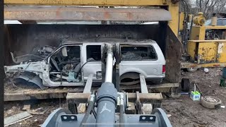 Big CUMMINGS UTILITY Box \u0026 STRIPPED Down FORD EXCURSION Get CRUSHED FLAT!!