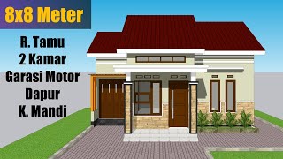 Desain Rumah Minimalis 8x8 Meter 2 Kamar Tidur + Garasi Motor - House Design