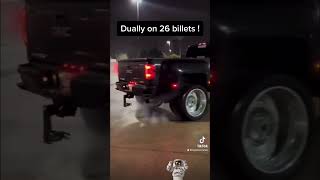 Chevy Dually on 26 inch billet wheels swinging it! Chevy takeover in the parking lot!