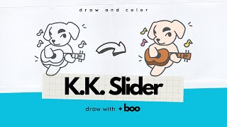 How to Draw and Color K.K. SLIDER🐶🎸🎶 from Animal Crossing |Easy Art Tutorial for Kids |DRAW WITH BOO