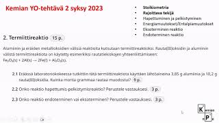 Kemian yo tehtävä 2 syksy 2023 termiittireaktio