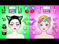 Paper Dolls Dress Up - Pink VS Green Princess Makeup And Dress Up - Barbie Transformation Handmade