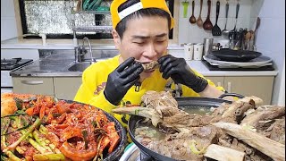 꽃돼지 왕갈비탕 오징어초무침 파김치 알타리김치 짜장밥 한식먹방[korean food]mukbang Eating show 吃播