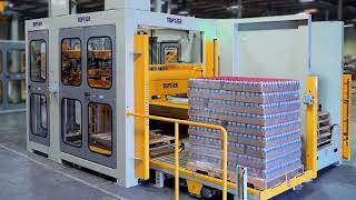 Palletizing beer with low level row forming palletizer by TopTier Palletizers