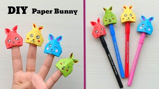 DIY BUNNY FINGER PUPPET | Origami bunny Pencil Topper |origami Craft / paper Craft For School