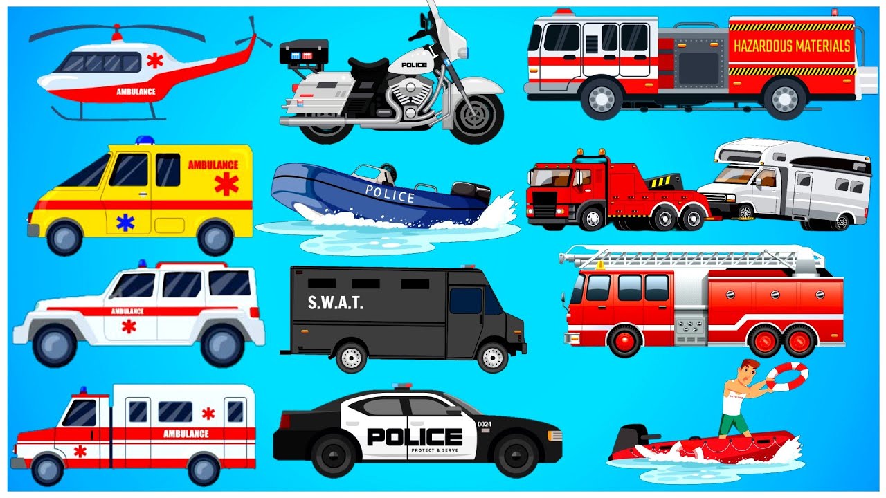 Types Of Emergency Vehicles| Police Car|Fire Truck|Ambulance|SWAT Truck ...