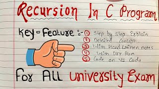 Recursion in C | C Programming Tutorial | With Handwritten Notes | Code Hacker