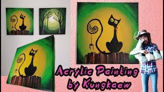 ไอเดียแต่งบ้าน ด้วยรูปติดผนังเก๋ ๆ ภาพวาด รูปแมว ภาพแขวนผนัง acrylic painting