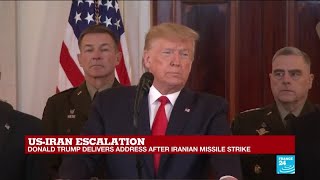 US President Donald Trump delivers address after Iranian missile strike