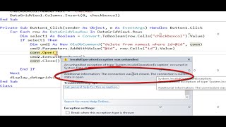 VB.net: Two ways to fix error the connection was not closed The connection's current state is open