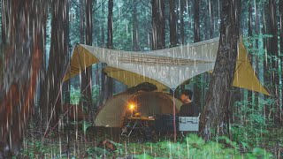 [SUB] Camping with heavy rain. Vlog. Rain sound ASMR. Korean food,Solo camping