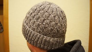 Двойная мужская шапка с отворотом. Тёплая шапка спицами. Расчёт. Men's knitted hat. Master Class