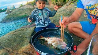 PESQUEI E FIZ NA BEIRA DO MAR - COM CHEFINHO E A CHEFONA