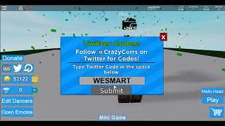 all roblox codes for giant dance off