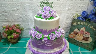 KUE PENGANTIN UNGU 2 TINGKAT | SIMPLE PURPLE WEDDING CAKE FOR BEGINNERS