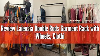 Review Laiensia Double Rods Garment Rack with Wheels, Clothing Rack for Hanging Clothes,4 Hooks, Mul