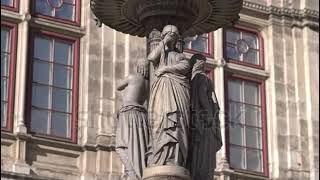 Architecture of the Austro-Hungarian Empire. Neo-Renaissance Building and Fountains. Panshot