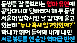 (신청사연) 동생들 잘 돌보라는 엄마 유언에 공장다니며 둘 다 서울대 보낸 날. 막내가 뛰어 들어와 내민 서류봉투를 열고 기절하는데 /감동사연/사이다사연/라디오드라마/사연라디오