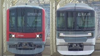 【東武70000系 7並び 2017年7月7日デビュー】東武70000系71701F、東京メトロ13000系 13107F 7並び 2017年7月7日に同時デビュー