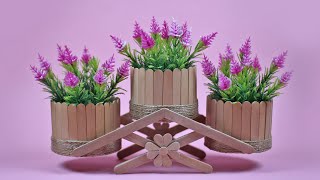 Ide Kreatif Membuat Vas Bunga Tumpuk Dari Stik Es krim & Tali Rami - Kerajinan Stik Es Krim