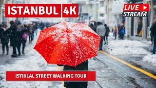 23 JAN 2022 ,Today First Snow Of ISTANBUL Walking Tour Istiklal Street|4k UHD 60fps