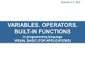 2. Variables, operators and built-in functions in programming language Visual Basic (VBA)