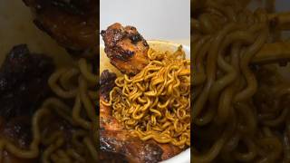 eating yakisoba buldak ramen with black pepper buffalo stick #asmr #koreanfood