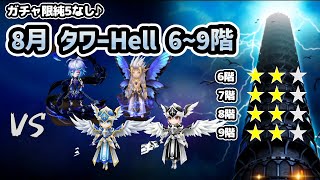 【試練のタワー】8月のタワーヘル（Hell）6階、7階、8階、9階！ガチャ限純5なしで目指せ星20☆【サマナーズウォー】