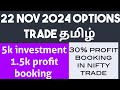 22 Nov 2024 Options Trading Video Tamil | 30% Profit Booking in Options index trade Tamil | Nifty