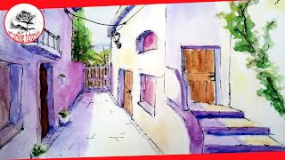 How to paint with watercolor | easy painting tutorial watercolor of a village