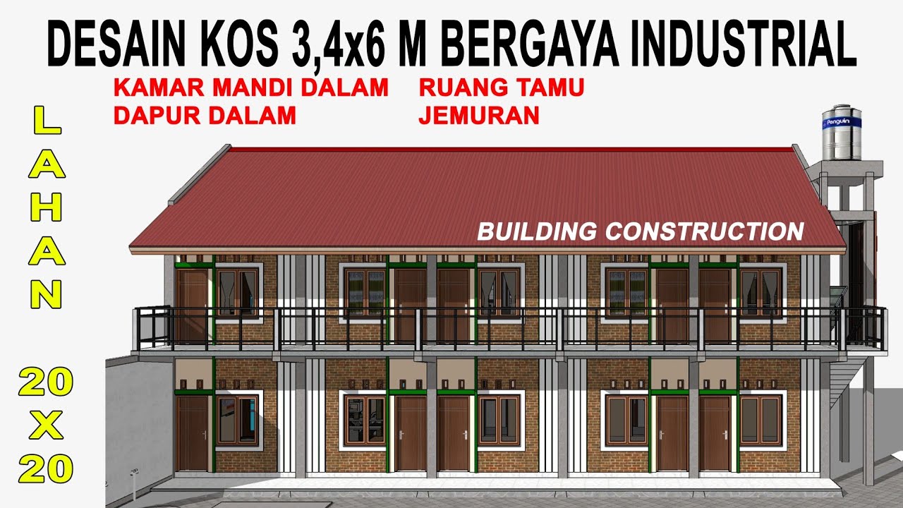 DESAIN KOS KOSAN 3,4X6 M || Kamar Mandi Dalam, Dapur, Ruang Tamu ...