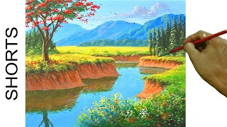 How to Paint Landscape in Acrylics / #shorts
