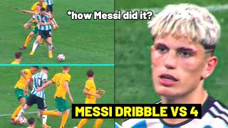 Garnacho reaction to Messi dribbing past 4 Australia players