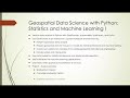 New Course: Geospatial Data Science: Statistics and Machine Learning I