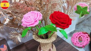 بقطعة واحدة أجمل وردة جورية كروشيه باترون مكتوب|one piece beauty crochet rose |belleza crochet rosa