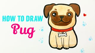 HOW TO DRAW PUG 🐶 | Easy & Cute Pet Dog Drawing Tutorial For Beginner / Kids