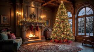 Christmas Cabin Ambience 4K – Fireplace, Snowfall \u0026 Relaxing Christmas Music