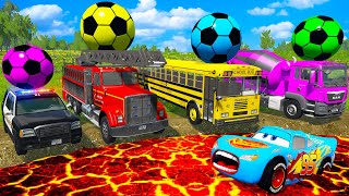 Monster Trucks RESCUE with Police - Funny Car vs Flatbed Trailer - Cars vs Deep Lava - BeamNG Drive