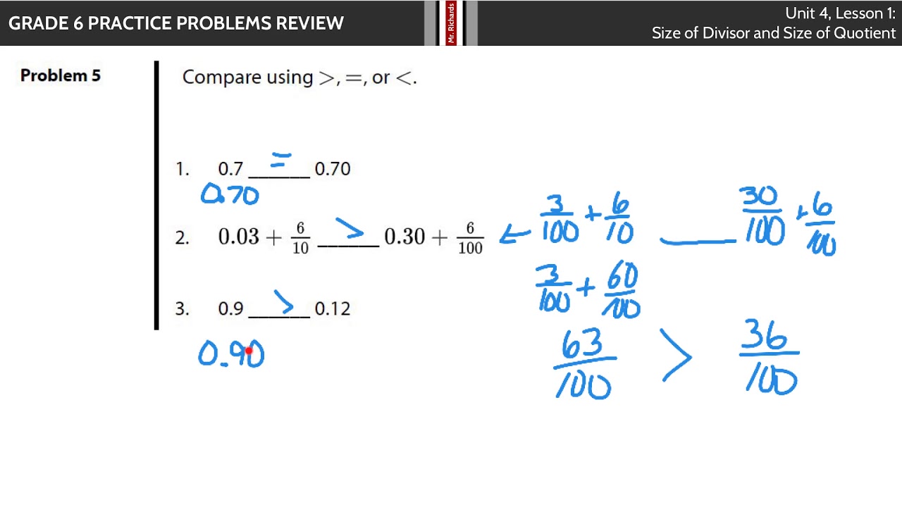 Grade 6 Unit 4 Lesson 1 Practice Problem Review Youtube