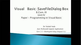 Visual Basic : SaveFileDialog Box