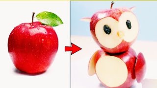 ♦Art in apple owl/Apple garnish carving/Creative food idea/Food artdesignগায়েহলুদেআপেলদিয়েপ্লেটসাজান