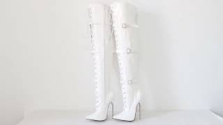 Sorbern White Mid Thigh Boots Women 18Cm Metal High Heels