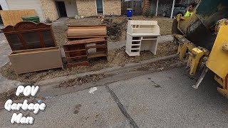 Garbage & Furnitures Being picked up by Trash Truck - Garbage Man POV | 4K Full UHD